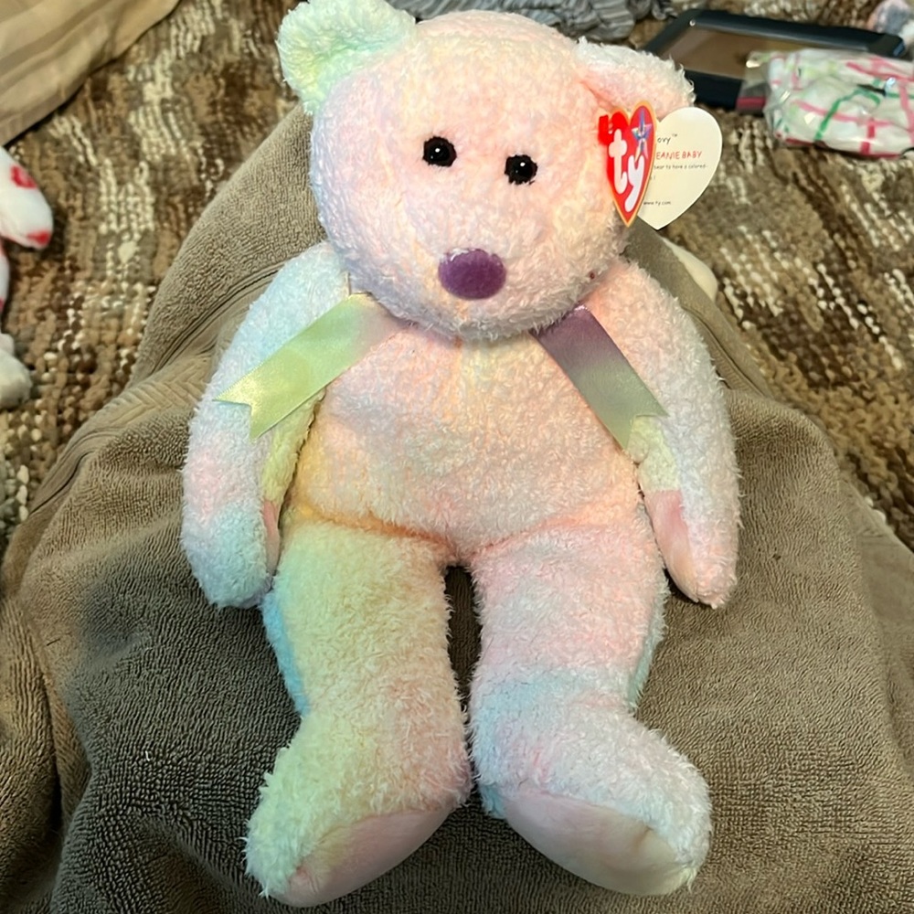 Ty Beanie Buddy Groovy pastel colors and ribbon great posture mint condition
